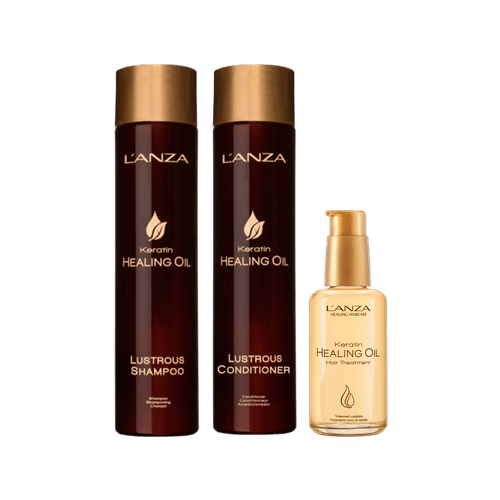 LAnza Kit Keratin Healing Oil Shampoo 300ml + Condicionador 250ml +  Oil Hair Treatment 100ml