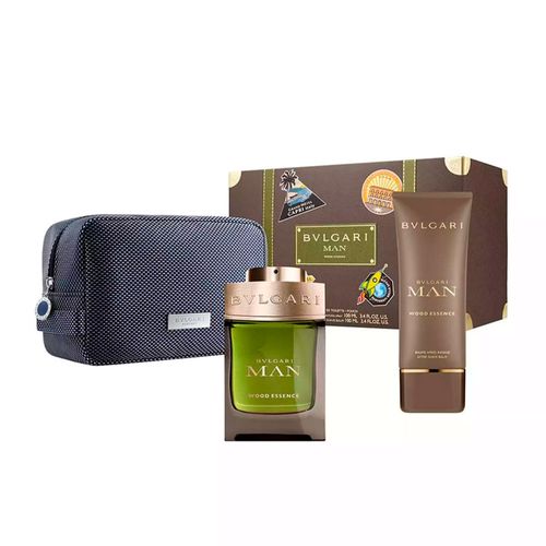 Bvlgari Kit Man Wood Essence Masculino - Eau de Parfum 100ml + Pós-Barba 100ml + Nécessaire