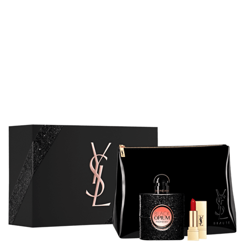 YSL Kit Black Opium 50ml Eau de Parfum + Batom Vermelho + necessaire