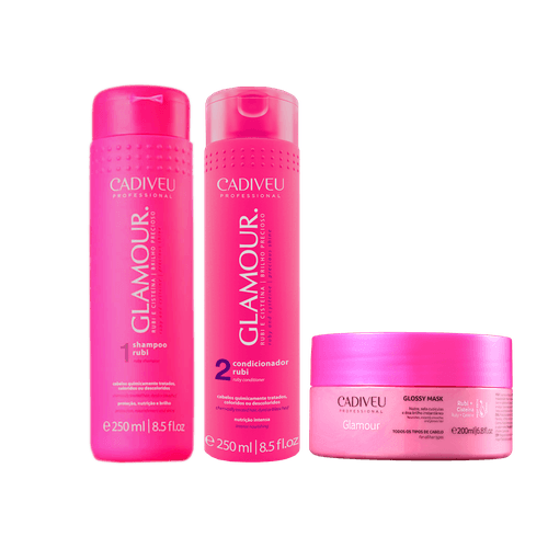 Cadiveu Kit Glamour Rubi Shampo 250ml + Condicionador 250ml + Máscara 200ml