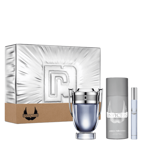 Paco Rabanne Kit Invictus  Eau de Toilette Masculino - EDT Perfume 100ml + Desodorante 150ml + Travel Size 10ml