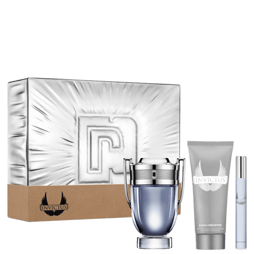 Paco Rabanne Conjunto Invictus - Perfume Masculino 100ml - Gel de Banho 100ml - Travel Size 10ml