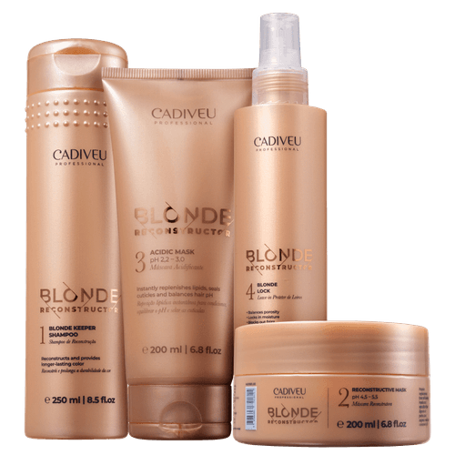 Kit Cadiveu Blonde Reconstructor - Shampoo 250ml + Máscara 200ml + Máscara Acidificante 200ml + Leave-in 200ml