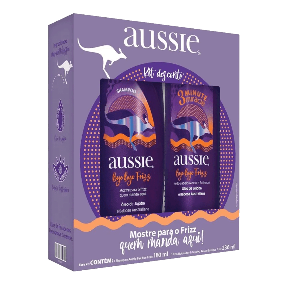 Kit Aussie Bye Bye Frizz - Shampoo 180ml+Condicionador 236ml - Kassio ...