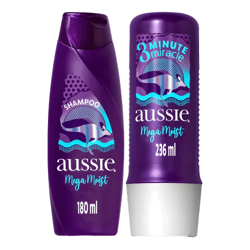 Kit  Aussie Mega Moist - Shampoo 180ml + Condicionador 236ml