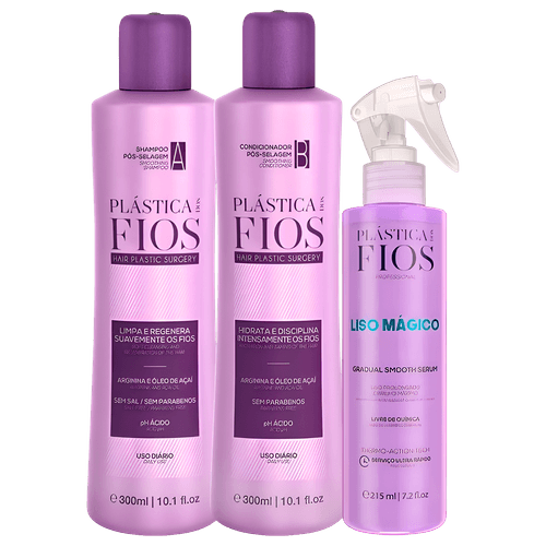 Kit Cadiveu Plástica dos Fios Home Care - Shampoo 300ml + Condicionador 300ml + Finalizador 215ml