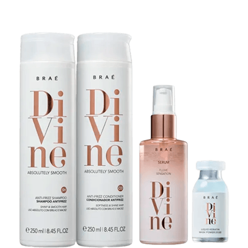 Braé KIT Presente Divine Shampoo + Condicionador  250ml + Sérum Sensation 60ml + Ampola Keratin Power Dose 13ml