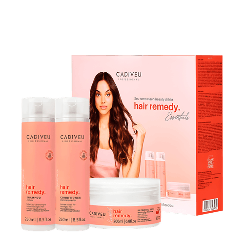 Kit Cadiveu Professionnel Hair Remedy Essentials - Shampoo 250ml + Condicionador 250ml + Máscara Reparadora 200ml