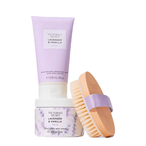 Kit Victoria's Secret Lavender & Vanilla - Sabonete Hidratante 236ml + Esfoliante Corporal 368g + Escova Seca