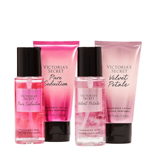 Kit Victoria's Secret Pure Seduction & Velvet Petals - Body Splash 2x75ml + Body Lotion 2x75ml