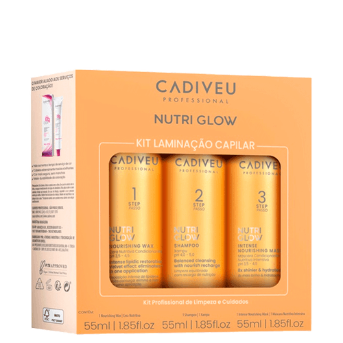 Kit Cadiveu Professional Nutri Glow Laminação Capilar - Shampoo 55ml + Condicionador 55ml + Booster 55ml