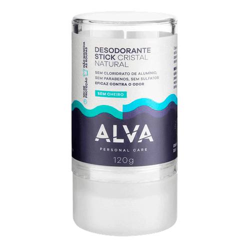 Alva Personal Care Cristal Natural Sem Cheiro - Desodorante Stick Vegano 120g