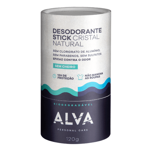 Alva Cristal Natural Sem Cheiro Biodegradável Vegano - Desodorante Stick 120g