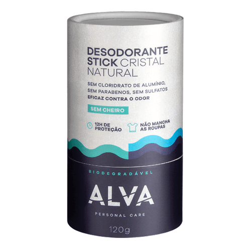 Alva Personal Care Cristal Natural Sem Cheiro - Desodorante Stick Vegano 120g