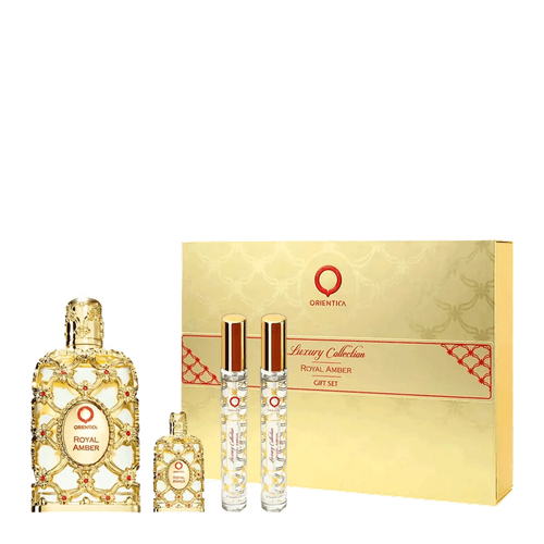 Kit Orientica Royal Amber Luxury Collection Unissex - Edp 80ml + Miniatura 7,5ml + c/2Travel Size 10ml