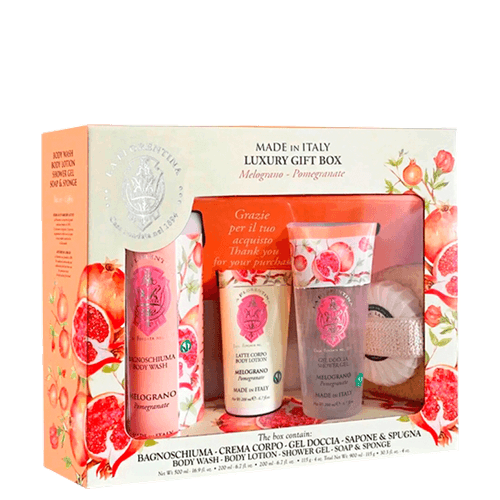 Kit Florentina Spa Pomegranate - Sabonete Liquido 500ml + Shower Gel 200ml + Body Lotion 200ml + Sabonete 115g + Esponja de Banho