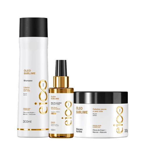 Kit Eico Pro Óleo Sublime - Shampoo 300ml + Máscara Tratamento 300ml + Óleo Reparador 100ml