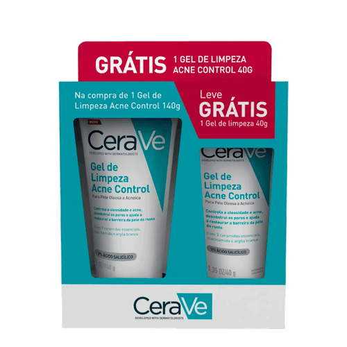 Kit CeraVe Acne Control - Gel De Limpeza 140g + Gel De Limpeza 40g