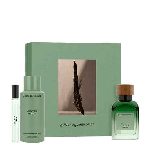 Kit Adolfo Dominguez Vetiver Terra - Eau de Parfum 120ml + Desodorante 150ml + Miniatura 10ml