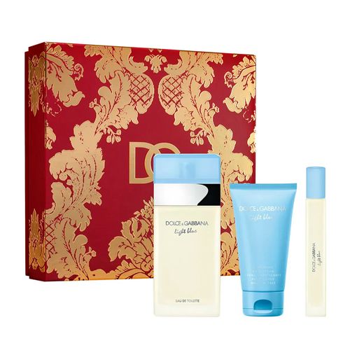 Kit Dolce Gabbana Light Blue Eau de Toilette 100ml + Body Cream 50ml + Coffret Spring24 Travel Size 10ml