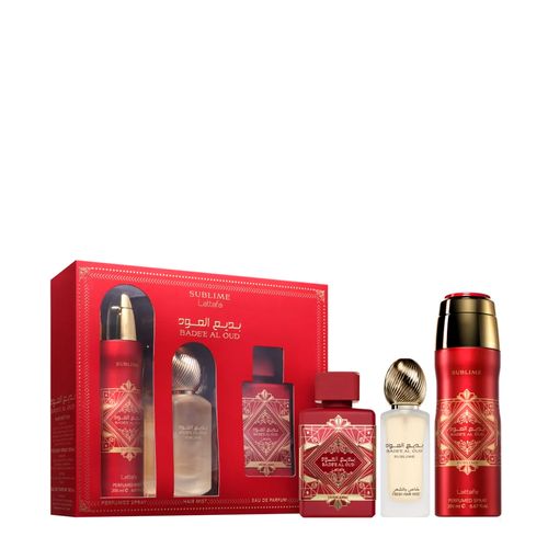 Kit Lattafa Badee Al Oud Sublime Eau de Parfum - Perfume Unissex 100ml + Desodorante 200ml + Hair Mist 50ml