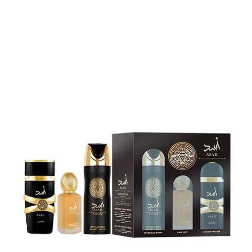 Kit Lattafa Asad Masculino - Edp 100ml + Hair Mist 50ml + Desodorante 200ml