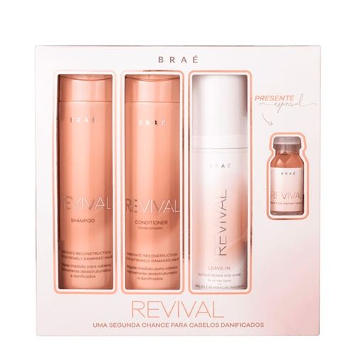 Braé Kit Presente Revival Shampoo 250ml  +  Cond 250ml + Leave In 200ml + Ampola Treatment Power Dose 13ml