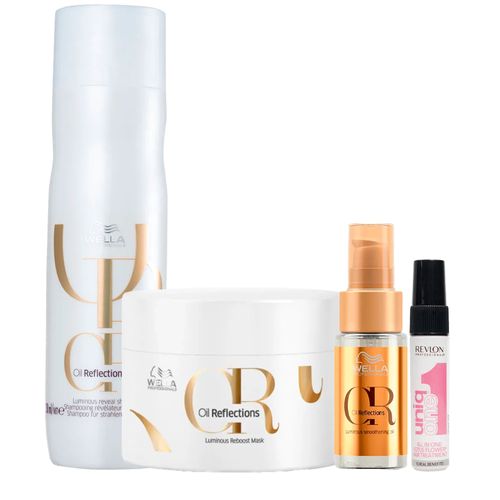 Wella Oil Reflection Shampoo 250ml + Máscara 150ml + Óleo Capilar 30ml + Miniatura