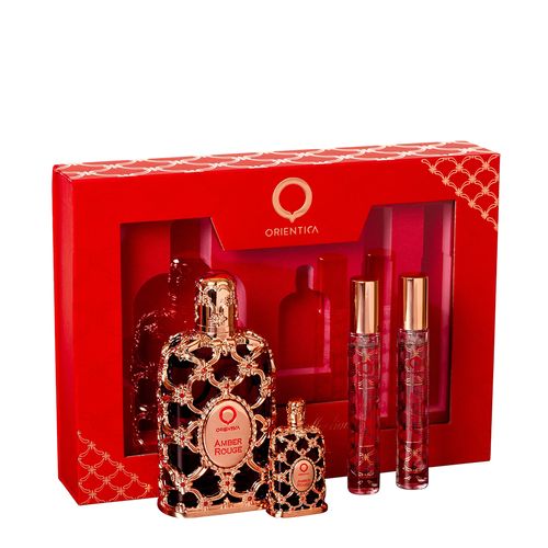 Kit Orientica Luxury Collection Amber Rouge Eau de Parfum - Perfume Unissex 80ml + Miniatura 7,5ml + 2 Atomizers 10ml