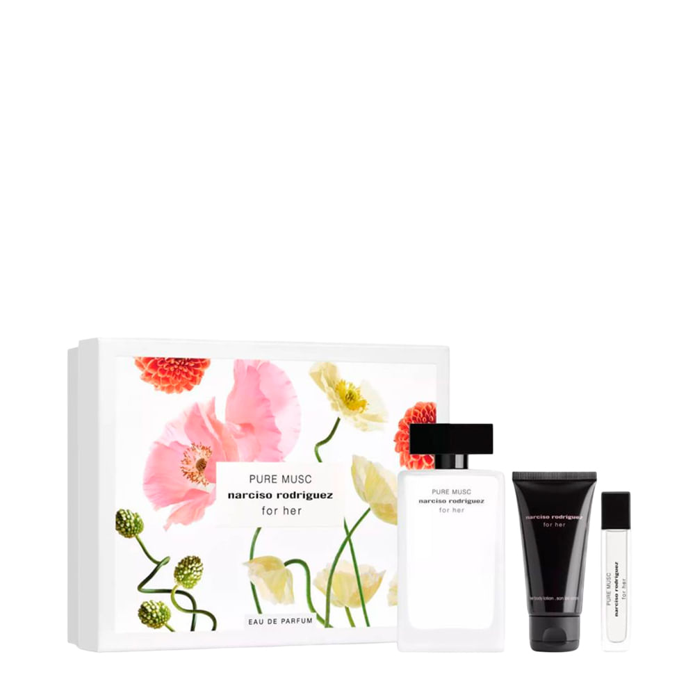 Narciso Rodriguez For Her Pure Musc Coffret 100ml + Loção Corporal 50ml + Travel Size 10ml