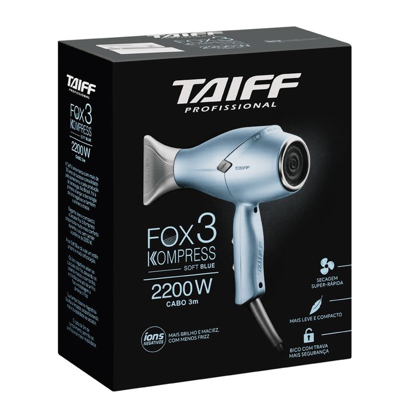 Secador de Cabelo Taiff Profissional Fox 3 Kompress 2200W Soft Blue 220v