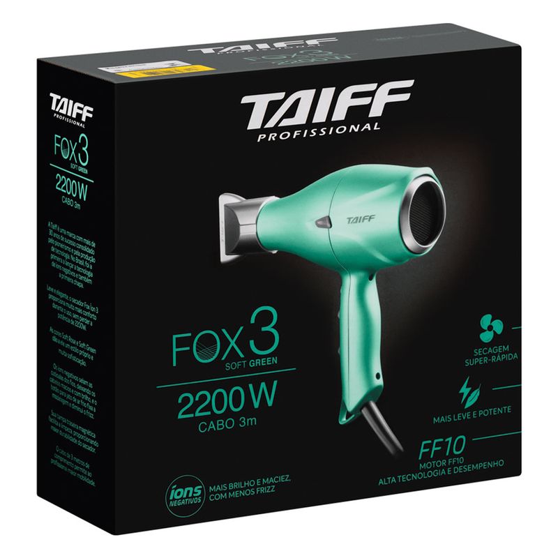 Secador de Cabelo Taiff Profissional Fox 3 2200W Soft Green 127v