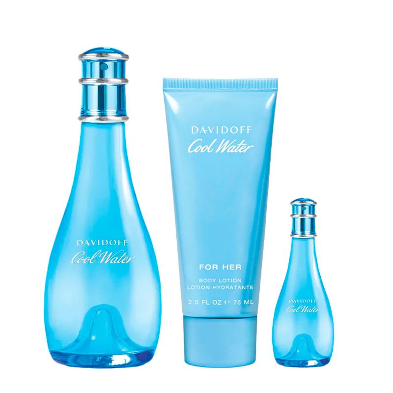 Kit Davidoff Cool Water Feminino - Eau de Toilette 100ml + 15ml + Body Lotion 75ml