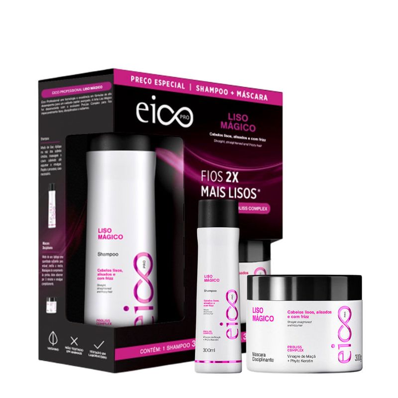 Kit Eico Pro Liso Mágico Shampoo 300ml + Máscara Disciplinante 300ml