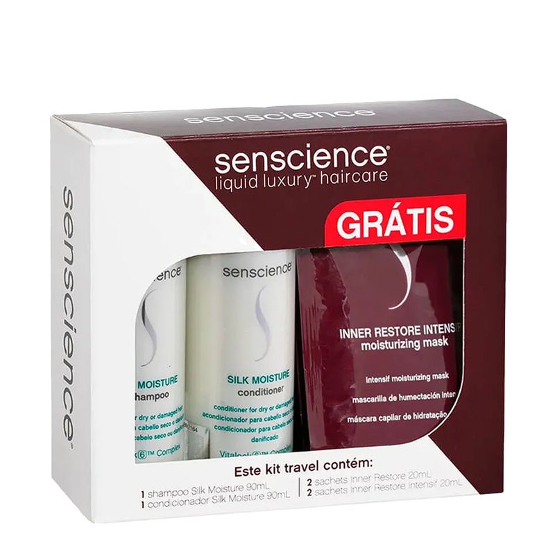 Kit Senscience Silk - Shampoo 90ml + Condicionador 90ml + 2 Máscaras Inner Restore 20ml + 2 Máscaras Inner Restore Intensif 20ml