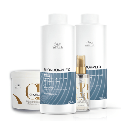 Kit Wella Blondorplex OR Salão Light - Shampoo 1L + Cond 1L + Másc 150ml + Óleo 100ml