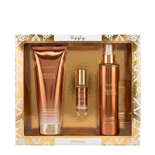 Kit Pokoloka Luxury Elixir Fakhar Fortune - Deo Colônia 15ml + Hidratante 240ml + Body Splash 250ml