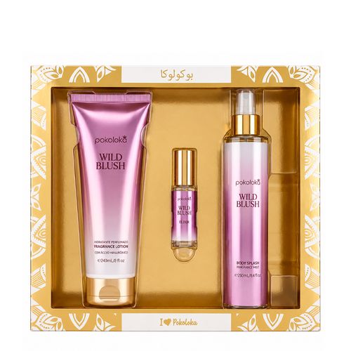 Kit Pokoloka Luxury Elixir Wild Blush Feminino - Hidratante 240ml + Body Splash 250ml + Perfume 15ml
