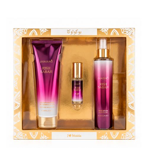 Kit Pokoloka Rish Sabah Feminino - Hidratante 240ml + Body Splash 250ml + Perfume 15ml
