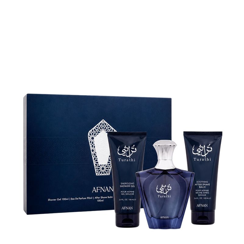 Kit Afnan Turathi Blue Masculino - Eau de Parfum 100ml + Shower Gel 100ml + After Shave Balm 100ml