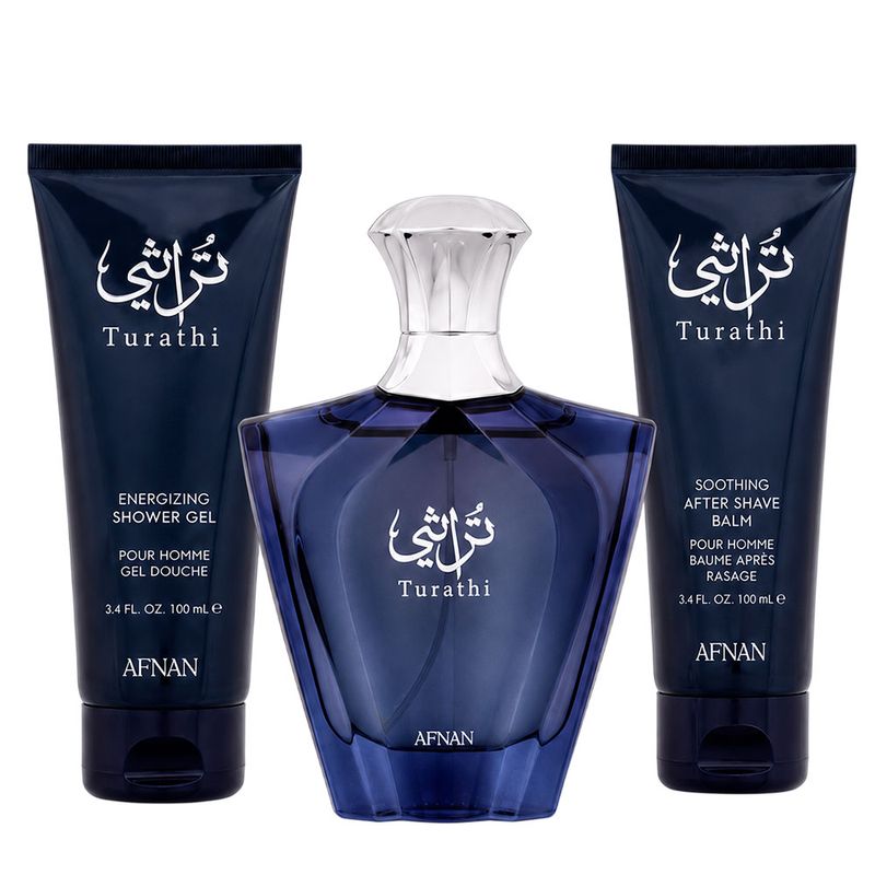 Kit Afnan Turathi Blue Masculino - Eau de Parfum 100ml + Shower Gel 100ml + After Shave Balm 100ml