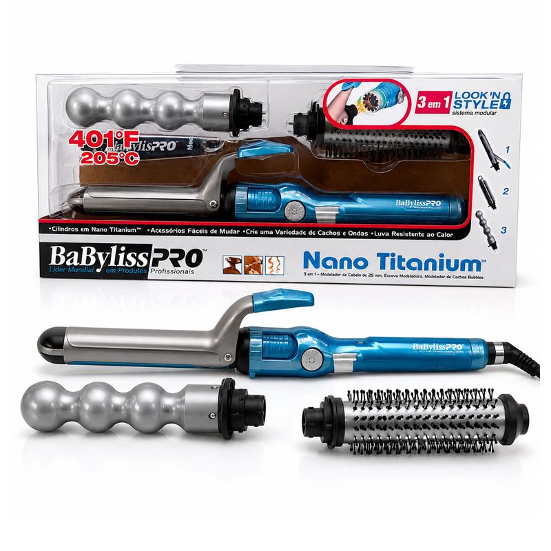 Modelador BaBylissPRO Nano Titanium Lock ’N Style 3 em 1 25mm 220V