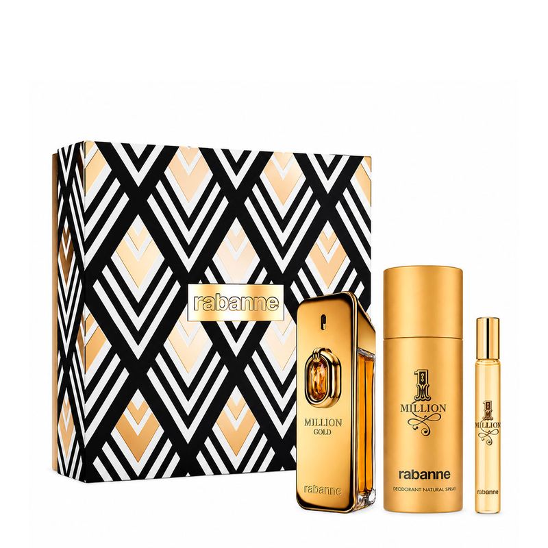 Kit Rabanne Masculino - Million Gold Elixir Parfum Intense 100ml + 1 Million Eau de Toilette 10ml + Desodorante 150ml