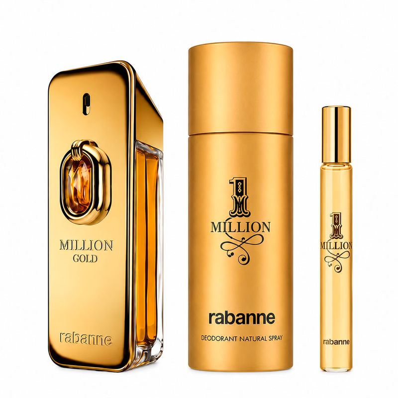 Kit Rabanne Masculino - Million Gold Elixir Parfum Intense 100ml + 1 Million Eau de Toilette 10ml + Desodorante 150ml