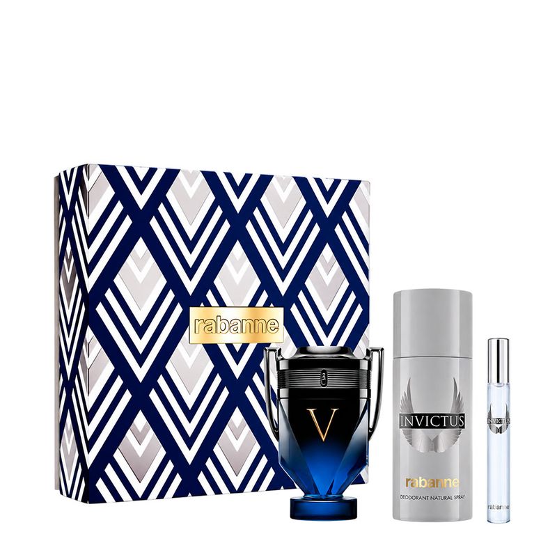 Kit Rabanne Masculino - Invictus Victory Elixir Parfum Intense 100ml + Invictus Eau de Toilette 10ml + Desodorante 150ml