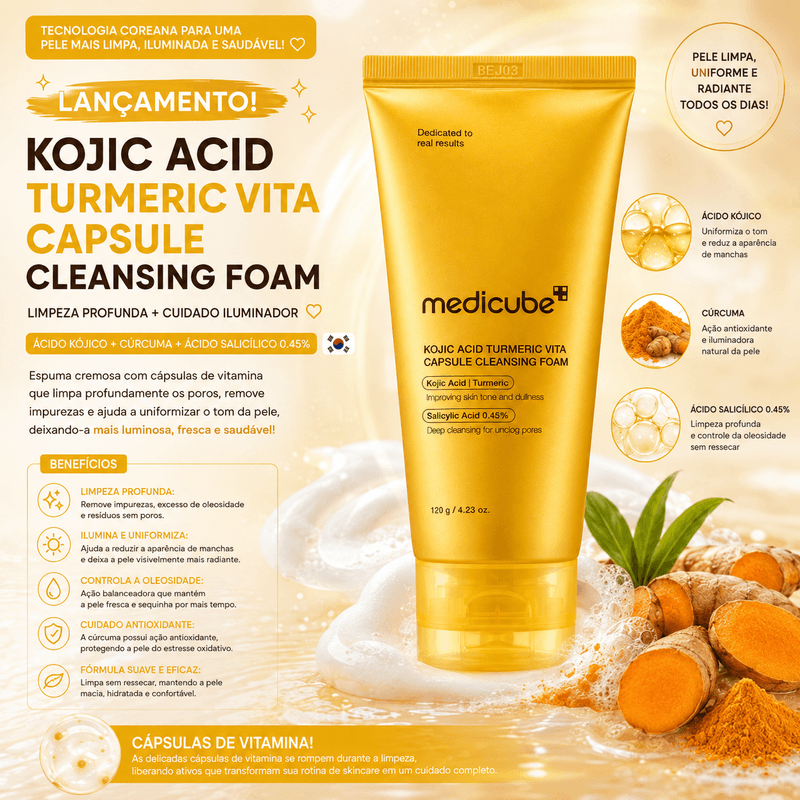 Espuma de Limpeza Facial 120g - Medicube Kojic Acid Turmeric Vita Capsule