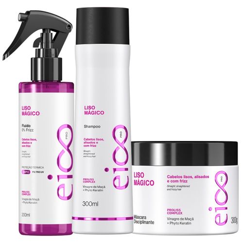 Kit Eico Pro Liso Mágico - Shampoo 300ml + Máscara Tratamento 300g + Fluido 200ml