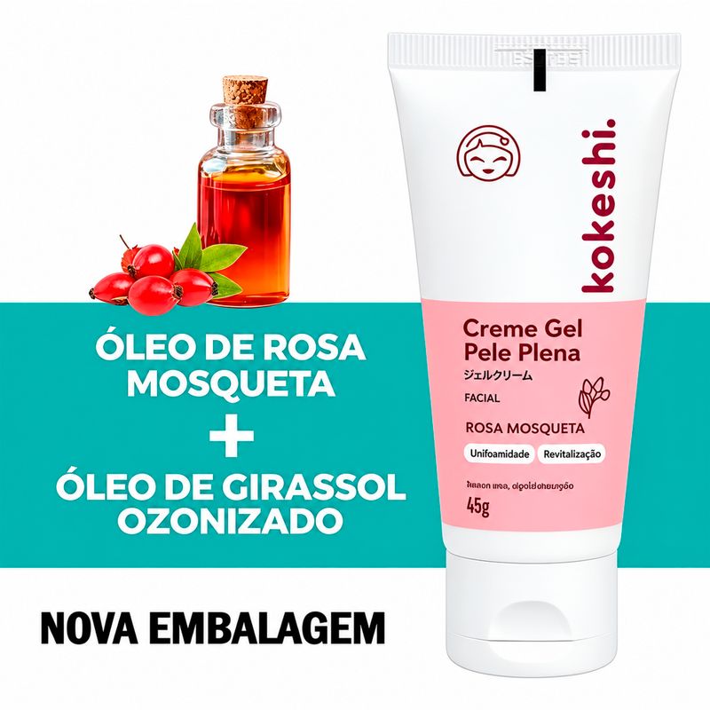 Creme Gel Facial 45g - Kokeshi Pele Plena Rosa Mosqueta