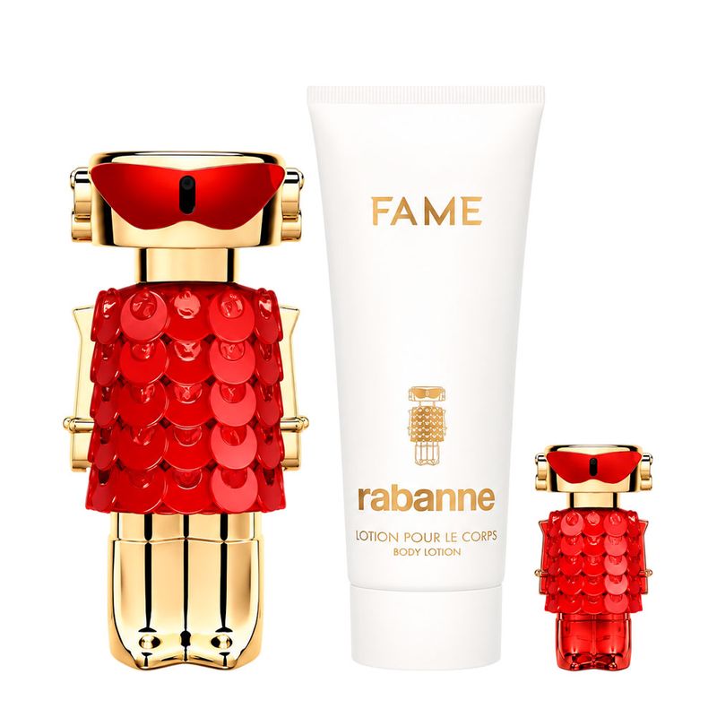 Kit Rabanne Fame In Love Feminino - Parfum Elixir 80ml + 4ml + Body Lotion 100ml